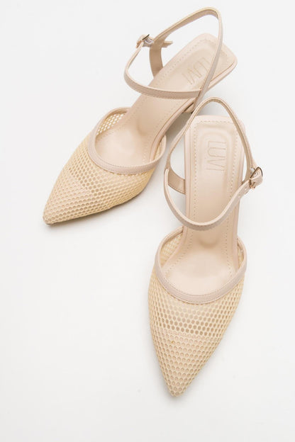 Chic - Zapatilla de tacón de malla beige con punta (mujer)