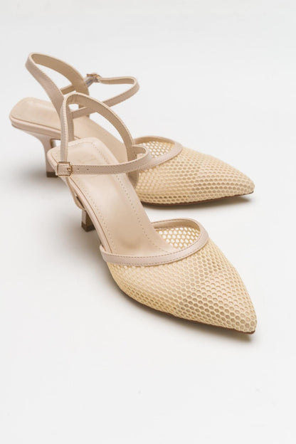 Chic - Zapatilla de tacón de malla beige con punta (mujer)