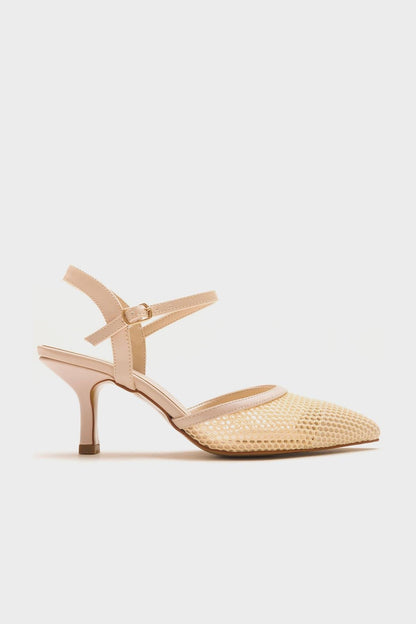 Chic - Zapatilla de tacón de malla beige con punta (mujer)
