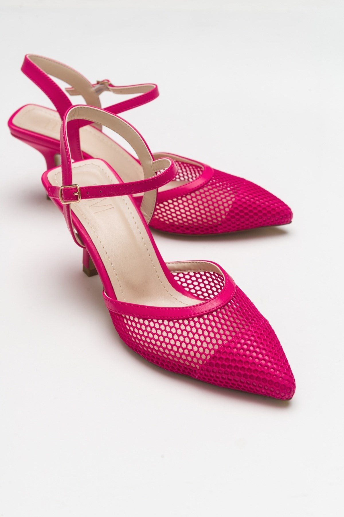 Chic - Zapatilla de tacón de malla fucsia con punta (Mujer)
