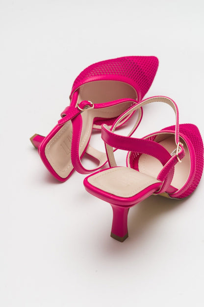 Chic - Zapatilla de tacón de malla fucsia con punta (Mujer)