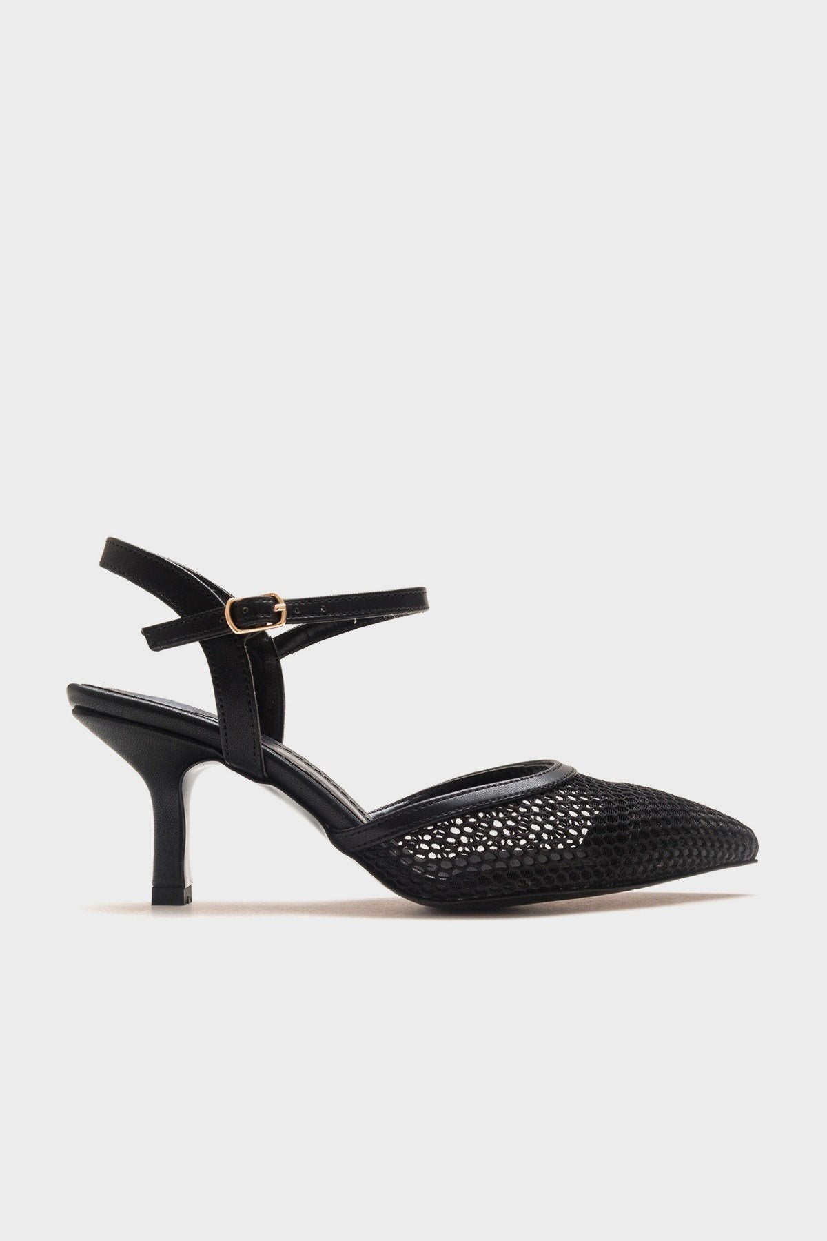Chic - Zapatilla de tacón de malla negra con punta (Mujer)