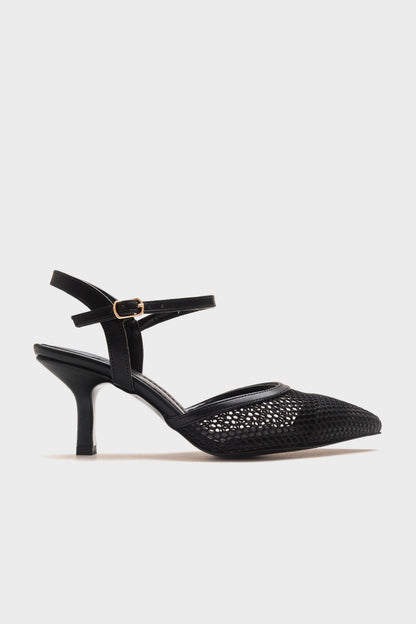 Chic - Zapatilla de tacón de malla negra con punta (Mujer)