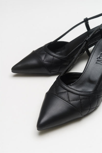 Punta - Zapatos de tacón destalonados de punta fina negra (Mujer)