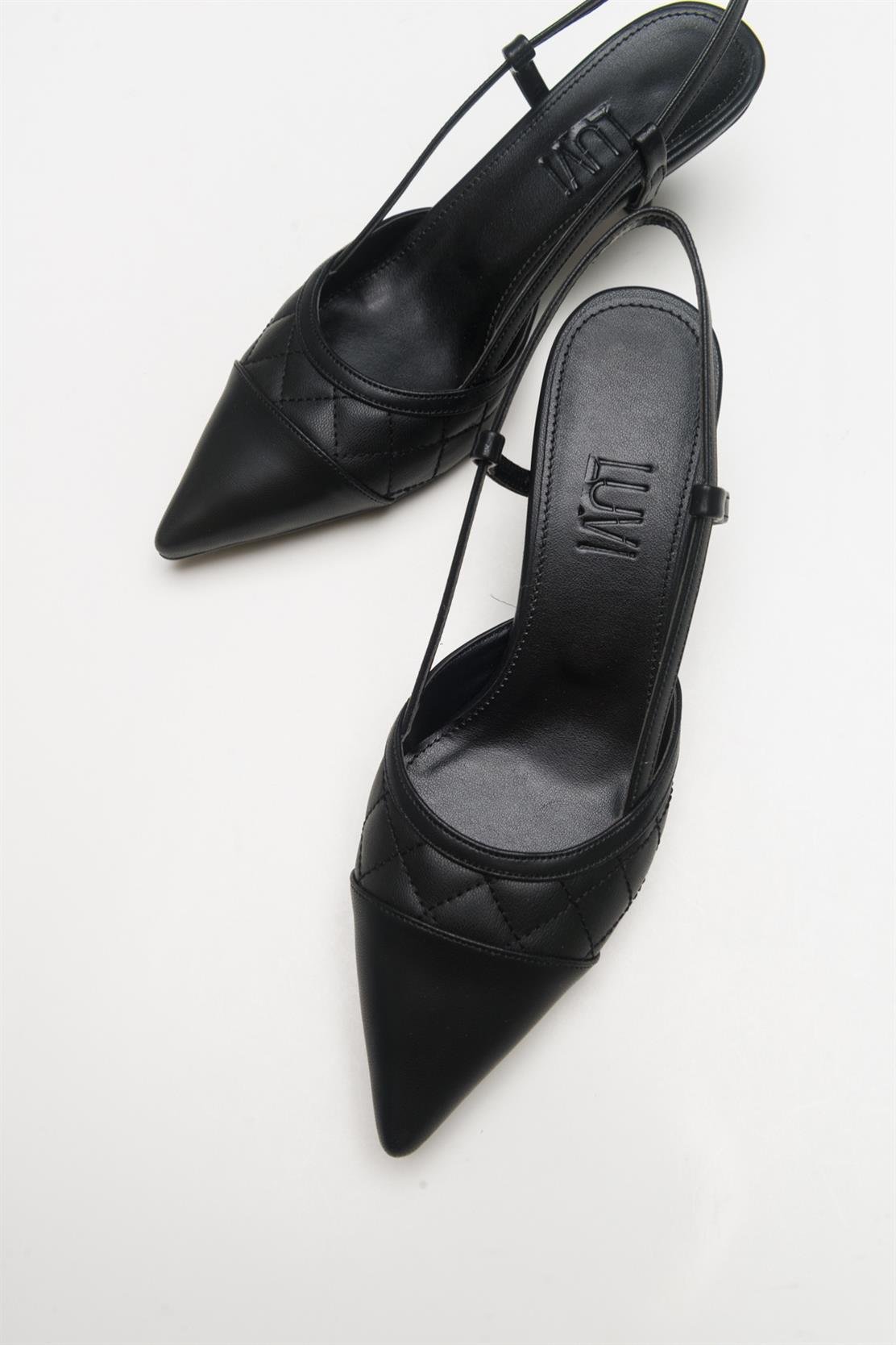 Punta - Zapatos de tacón destalonados de punta fina negra (Mujer)