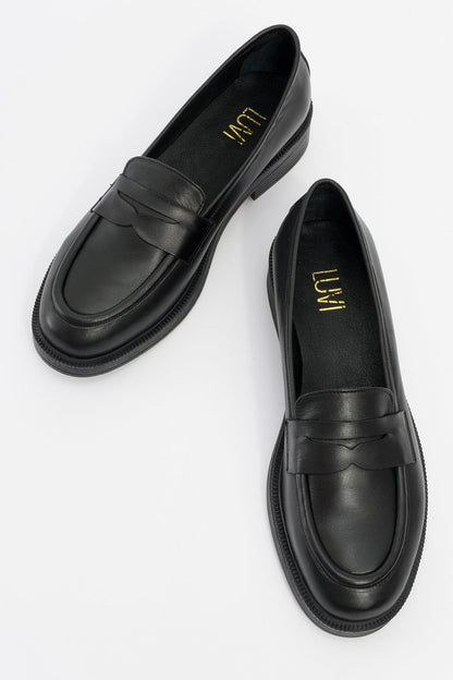 Bree - Mocasines de plataforma de cuero negro (Mujer)