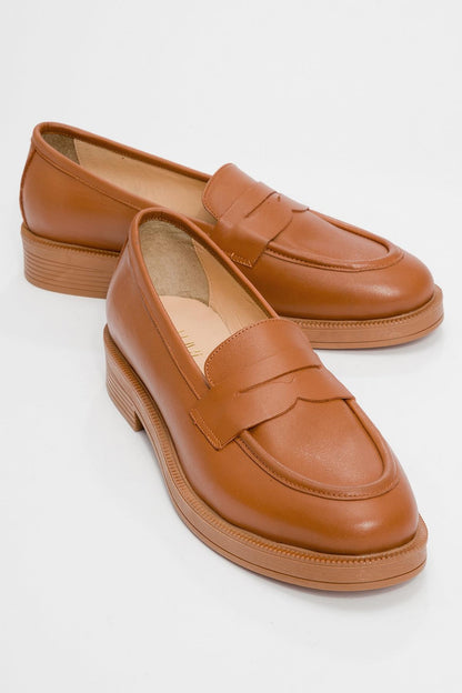 Bree - Mocasines de plataforma de cuero coñac (Mujer)