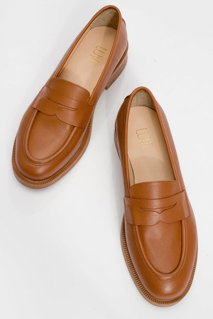 Bree - Mocasines de plataforma de cuero coñac (Mujer)