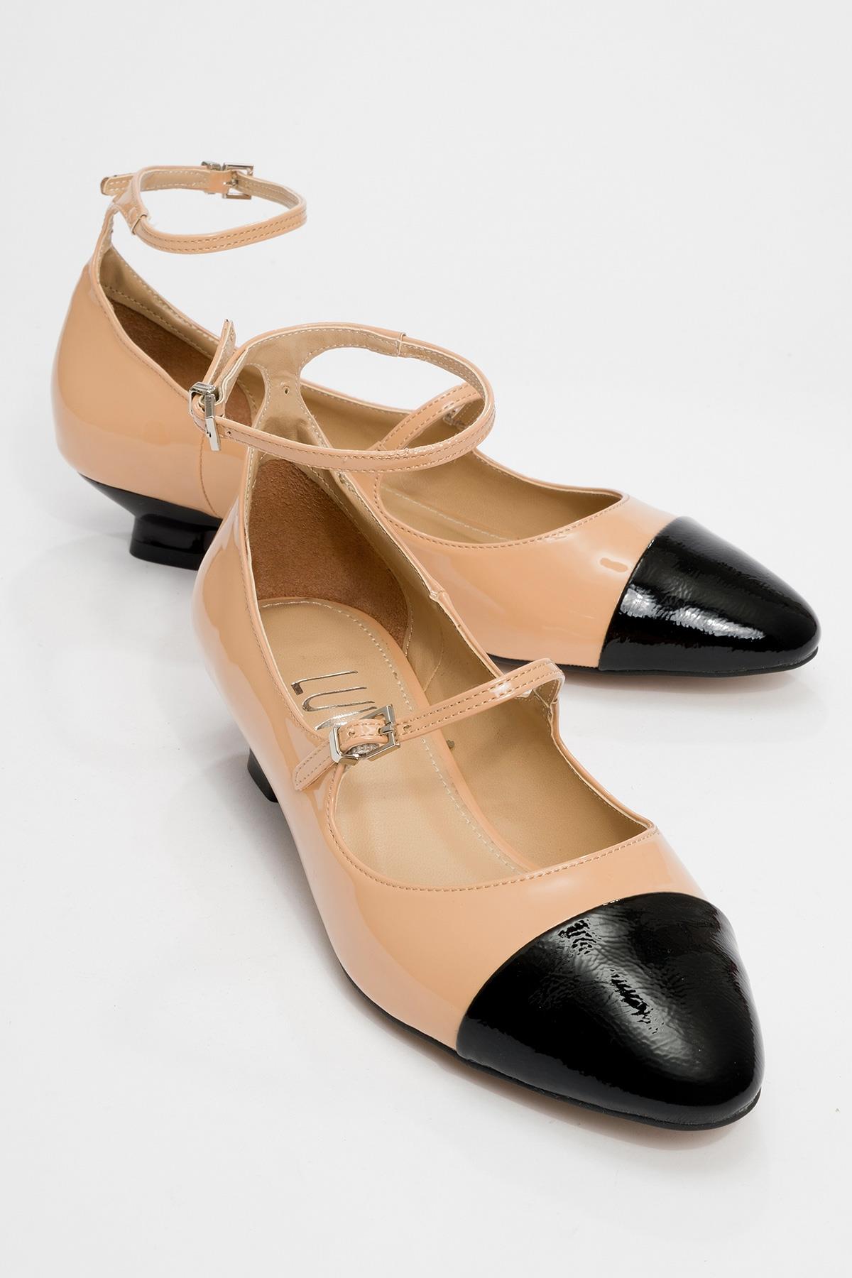 Uster - Zapatos Mary Jane de tacón bajo en charol beige oscuro y negro (mujer)