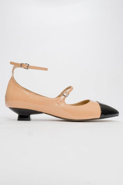 Uster - Zapatos Mary Jane de tacón bajo en charol beige oscuro y negro (mujer)