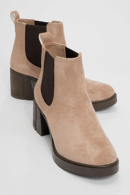 Loves - Bota Chelsea con plataforma de gamuza beige (Mujer)
