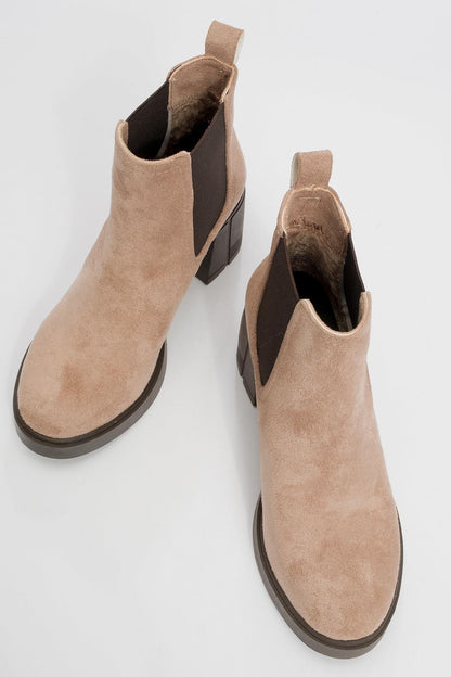 Loves - Bota Chelsea con plataforma de gamuza beige (Mujer)