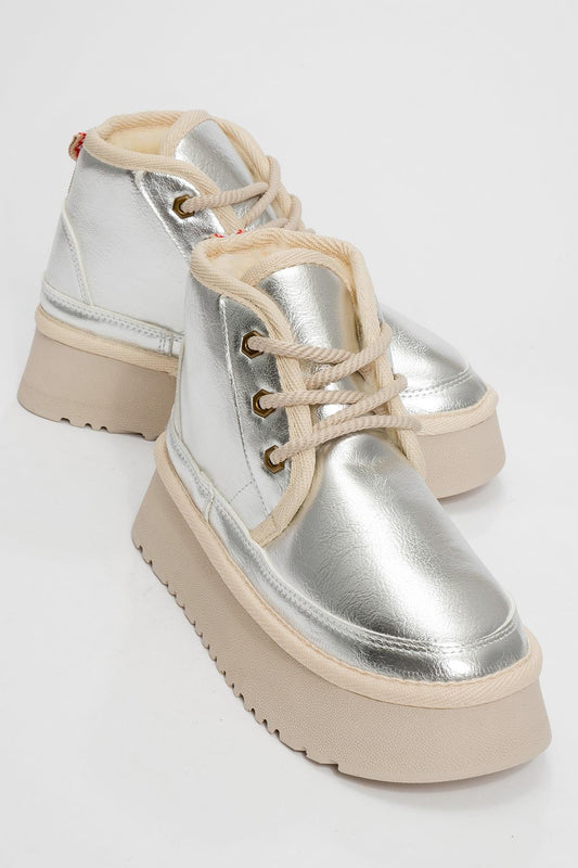 Ovela - Botines deportivos con cordones y suela gruesa plateada (mujer)