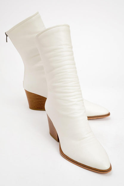 Laval - Bota de tacón en bloque con cremallera trasera blanca (mujer)