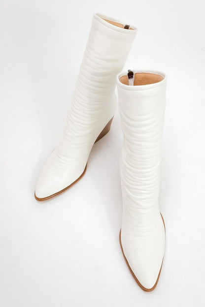 Laval - Bota de tacón en bloque con cremallera trasera blanca (mujer)