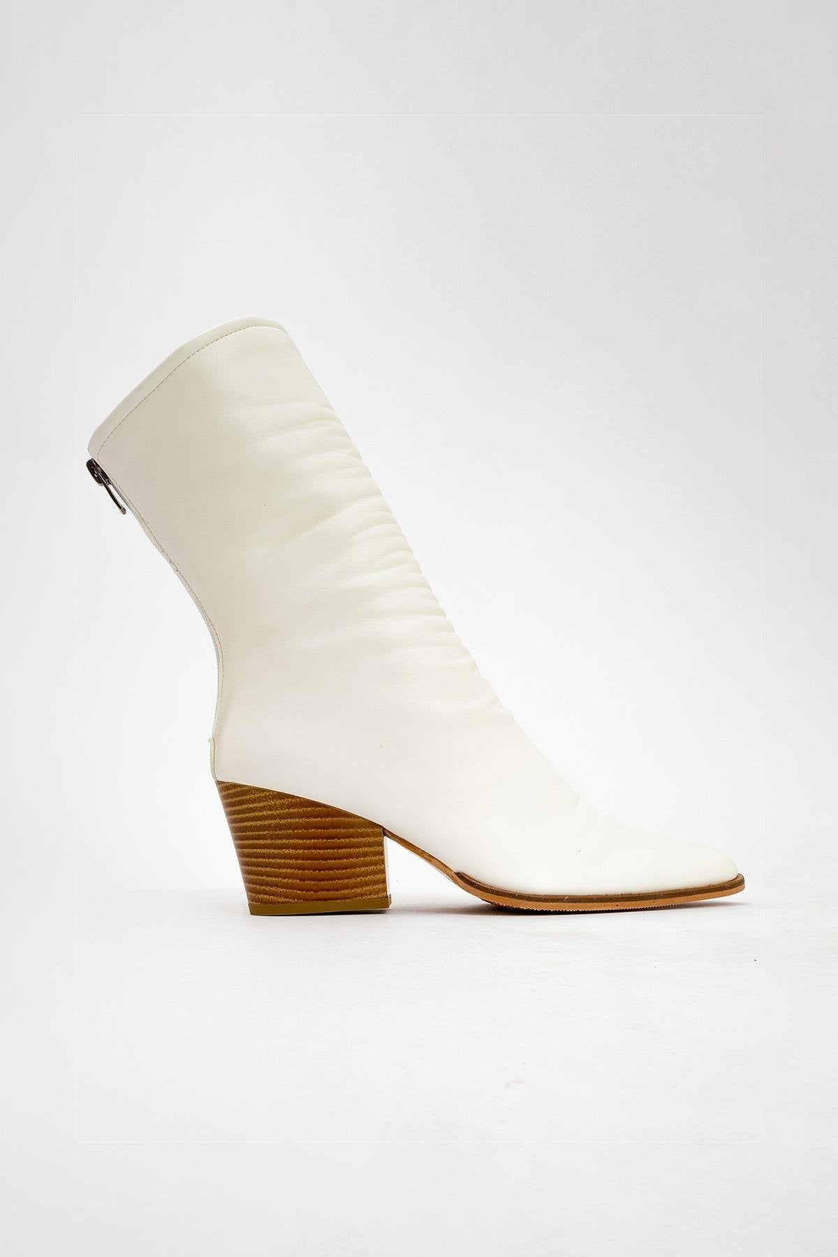 Laval - Bota de tacón en bloque con cremallera trasera blanca (mujer)