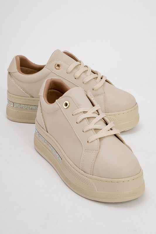 Poema - Zapatillas con Plataforma Adornadas Color Beige (Mujer)