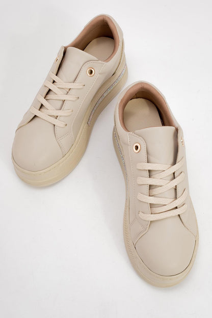 Poema - Zapatillas con Plataforma Adornadas Color Beige (Mujer)