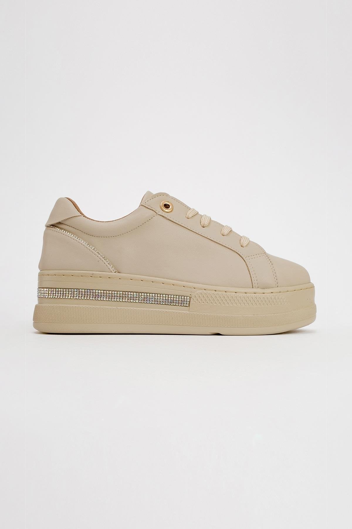 Poema - Zapatillas con Plataforma Adornadas Color Beige (Mujer)