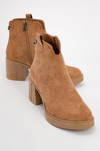 Mier - Bota de tacón grueso de gamuza coñac (Mujer)