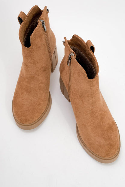Mier - Bota de tacón grueso de gamuza coñac (Mujer)