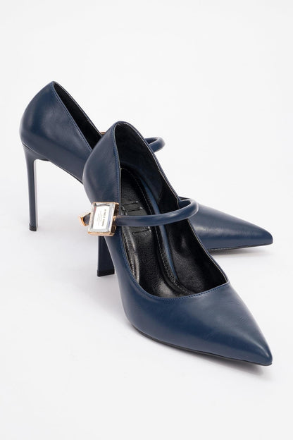 Pattaya - Zapato de tacón de aguja con adornos de piedras de Navy (mujer)