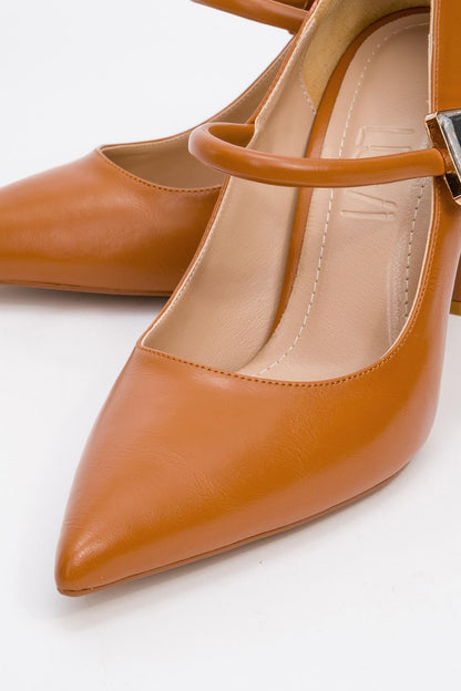 Pattaya - Zapato de tacón de aguja adornado con piedras, color coñac (Mujer)