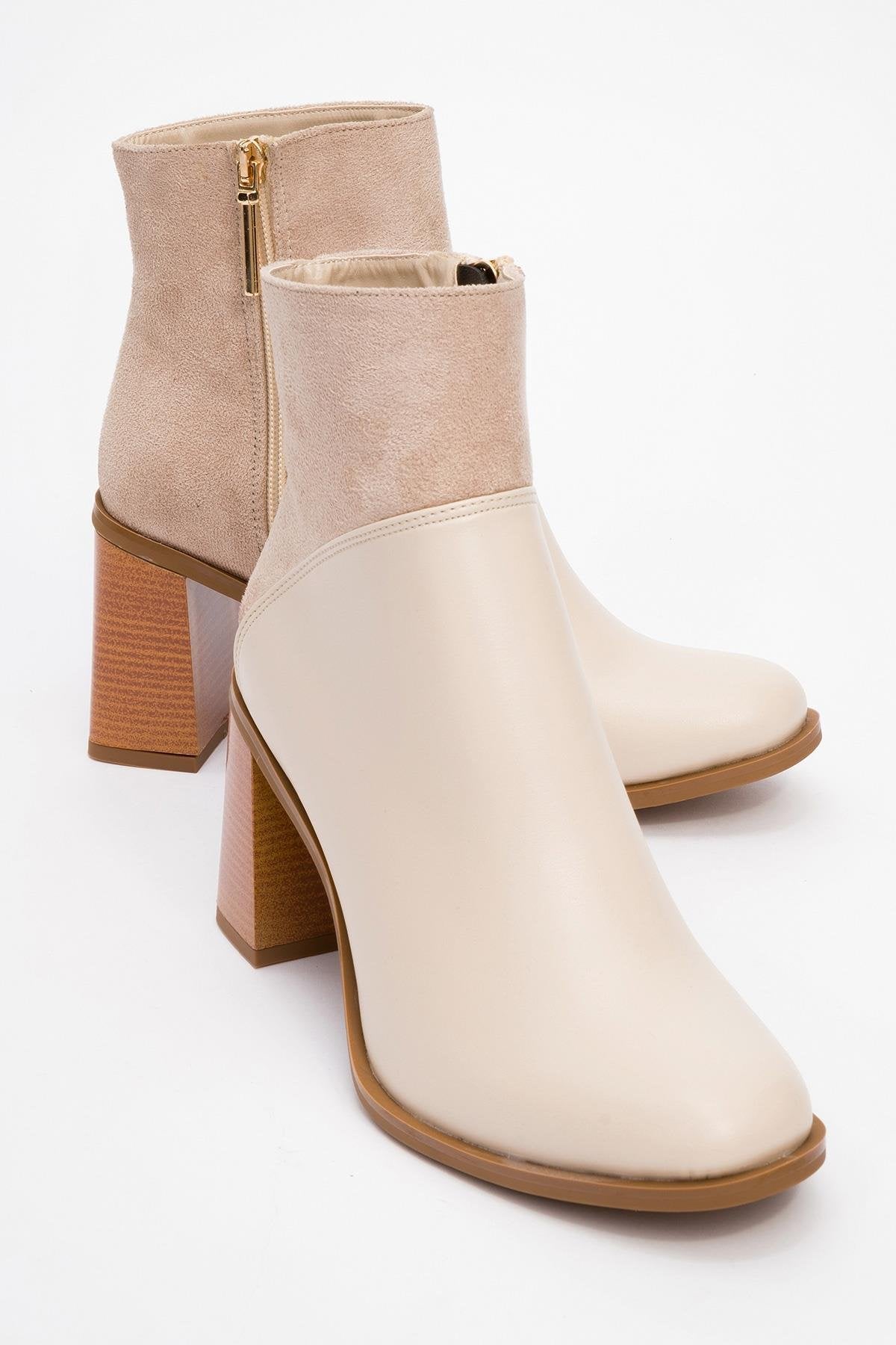 Ropa - Botín con tacón de bloque y cremallera beige (Mujer)