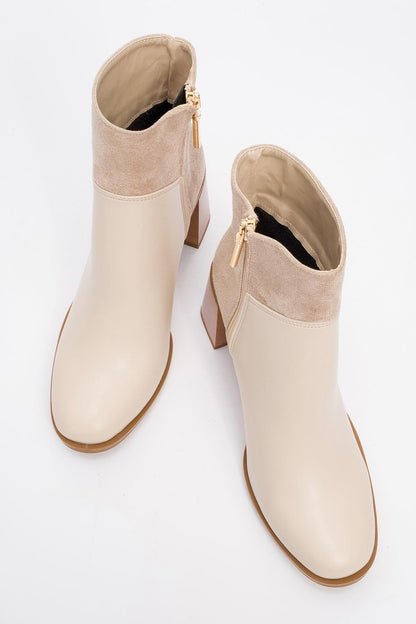 Ropa - Botín con tacón de bloque y cremallera beige (Mujer)
