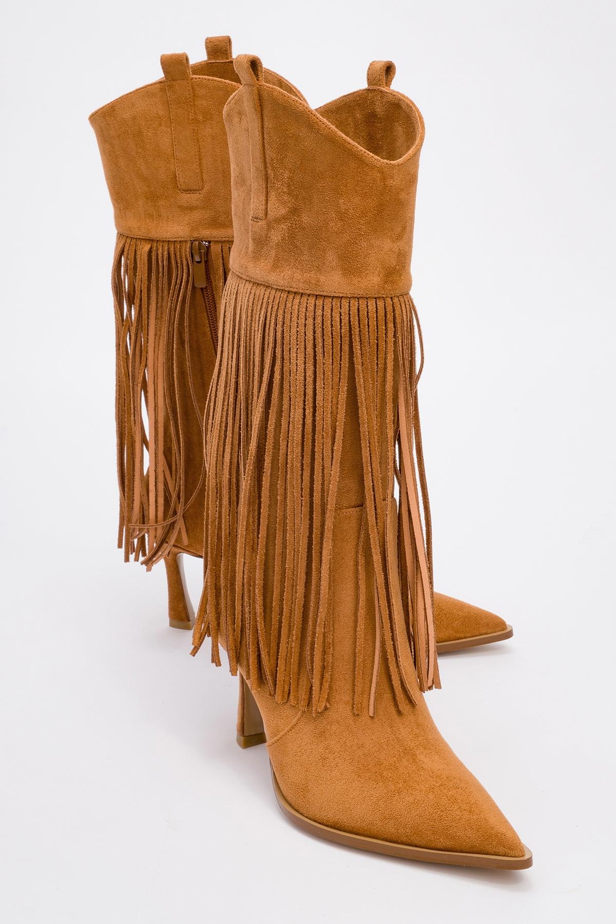 Gueras - Bota con flecos y punta afilada Coñac (Mujer)