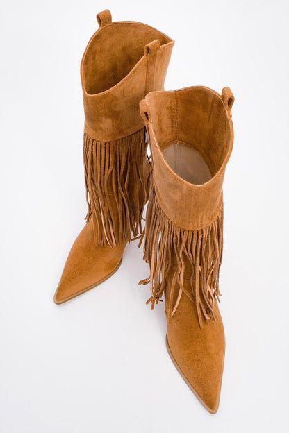 Gueras - Bota con flecos y punta afilada Coñac (Mujer)