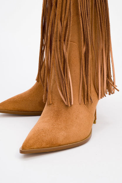 Gueras - Bota con flecos y punta afilada Coñac (Mujer)