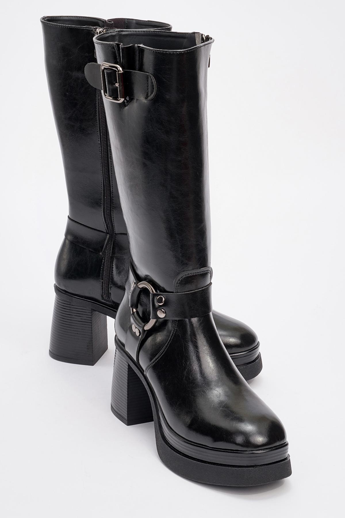 Rock - Bota de tacón en bloque con cremallera y hebilla negra (Mujer)