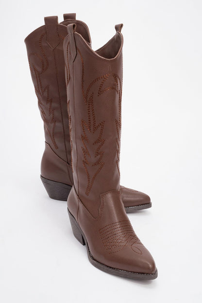 Liana - Bota vaquera de tacón ancho marrón (Mujer)