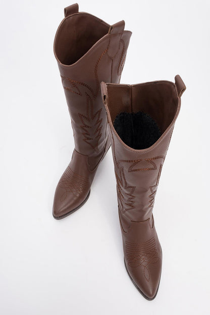 Liana - Bota vaquera de tacón ancho marrón (Mujer)