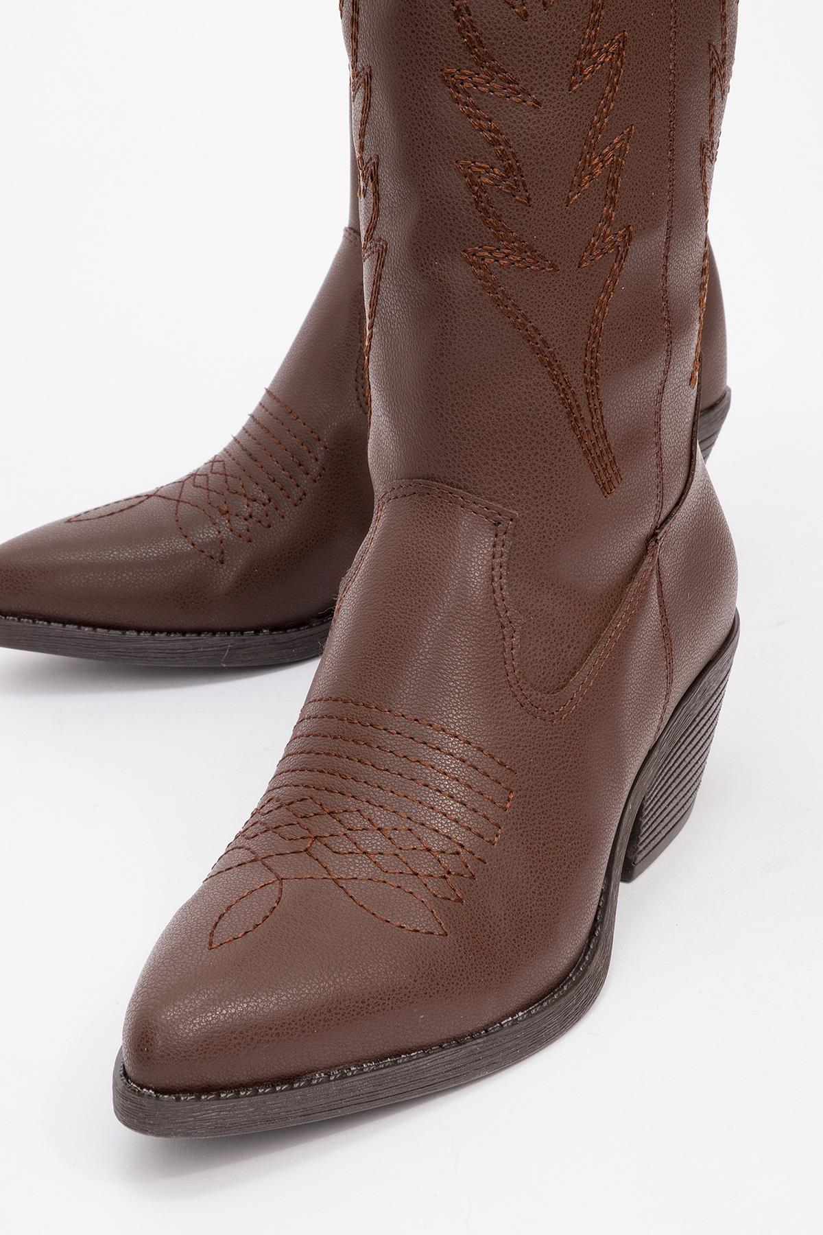 Liana - Bota vaquera de tacón ancho marrón (Mujer)