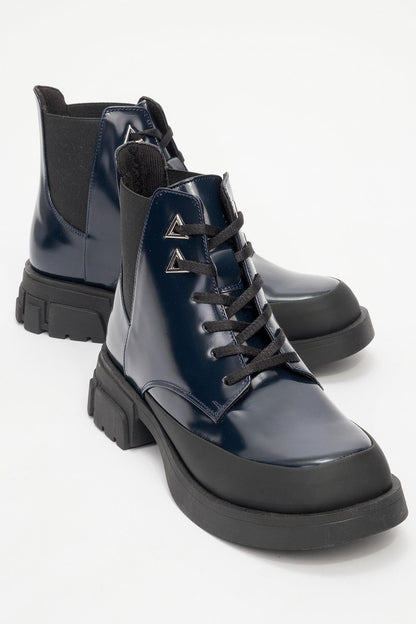 Challo - Bota de Combate Elástica de Patente Azul Marino (Mujer)
