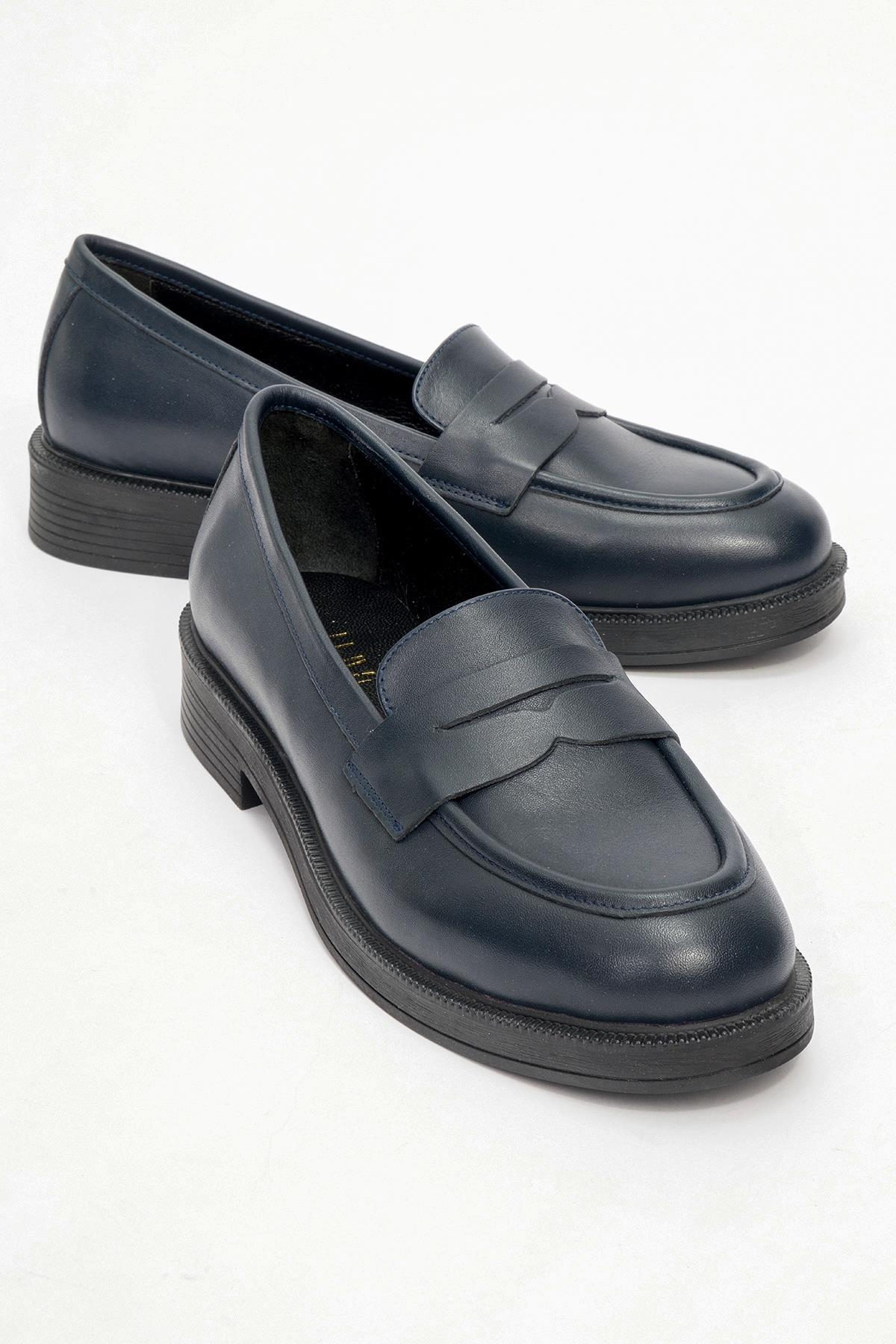 Bree - Mocasines con plataforma de cuero color azul marino (Mujer)