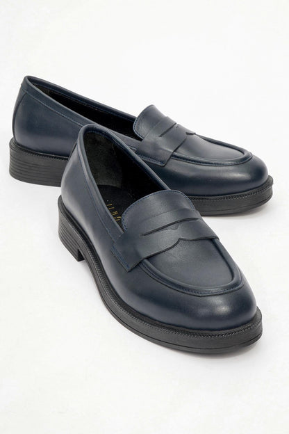 Bree - Mocasines con plataforma de cuero color azul marino (Mujer)