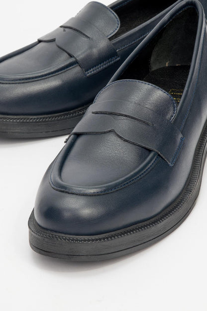 Bree - Mocasines con plataforma de cuero color azul marino (Mujer)