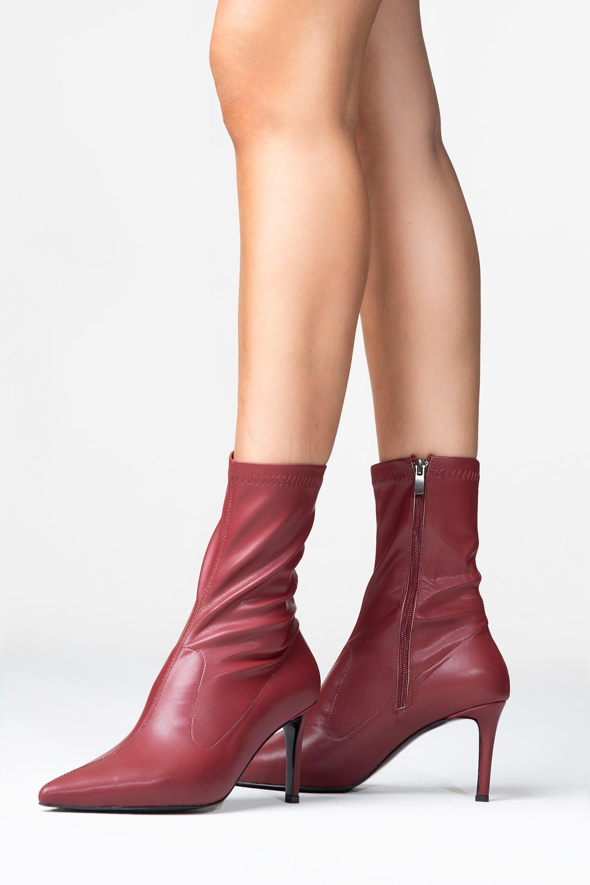 Thalin - Burgundy Velvet Side-Zip Stiletto Boot (Women)