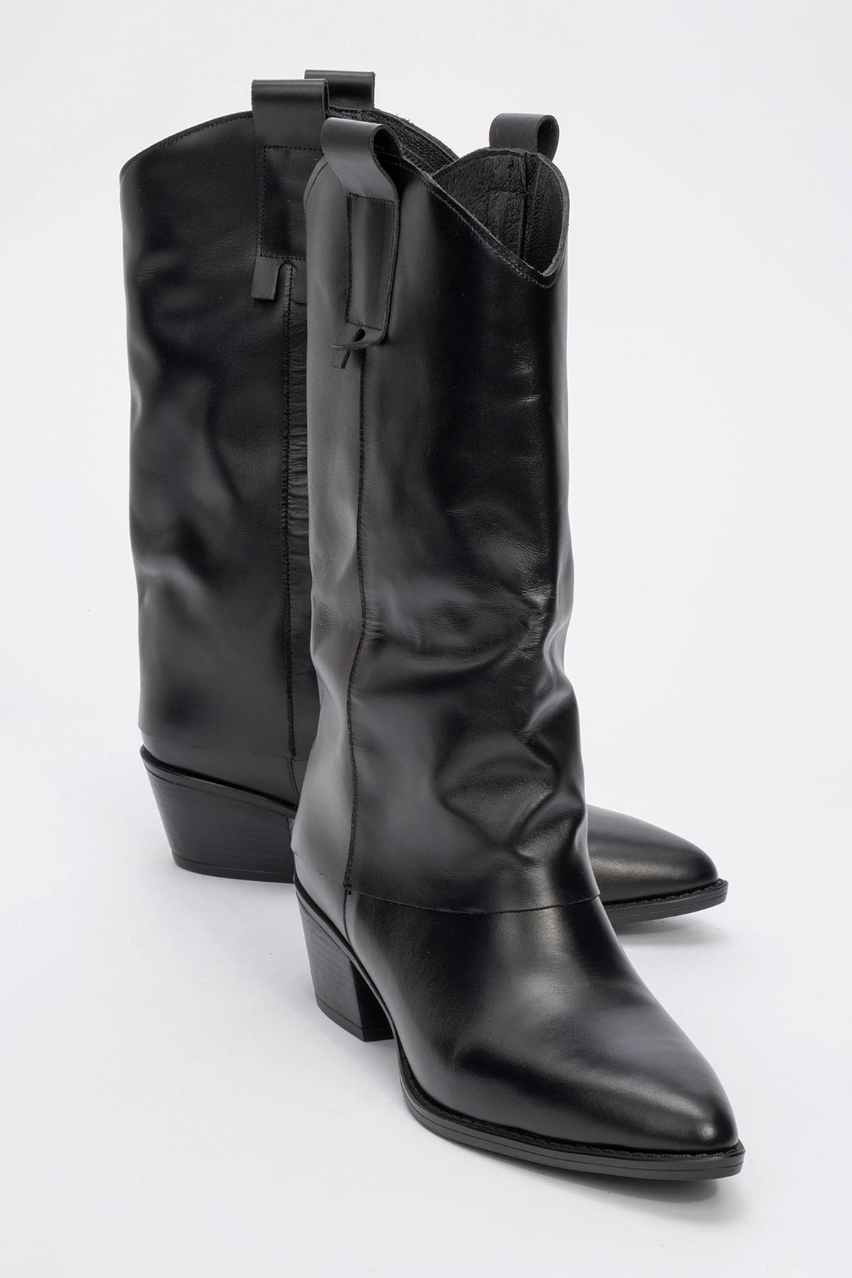 Sojo - Bota de tacón de bloque de cuero negro (mujer)