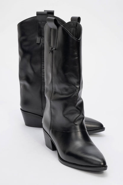 Sojo - Bota de tacón de bloque de cuero negro (mujer)