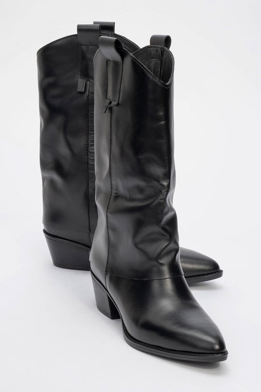 Sojo - Bota de tacón de bloque de cuero negro (mujer)