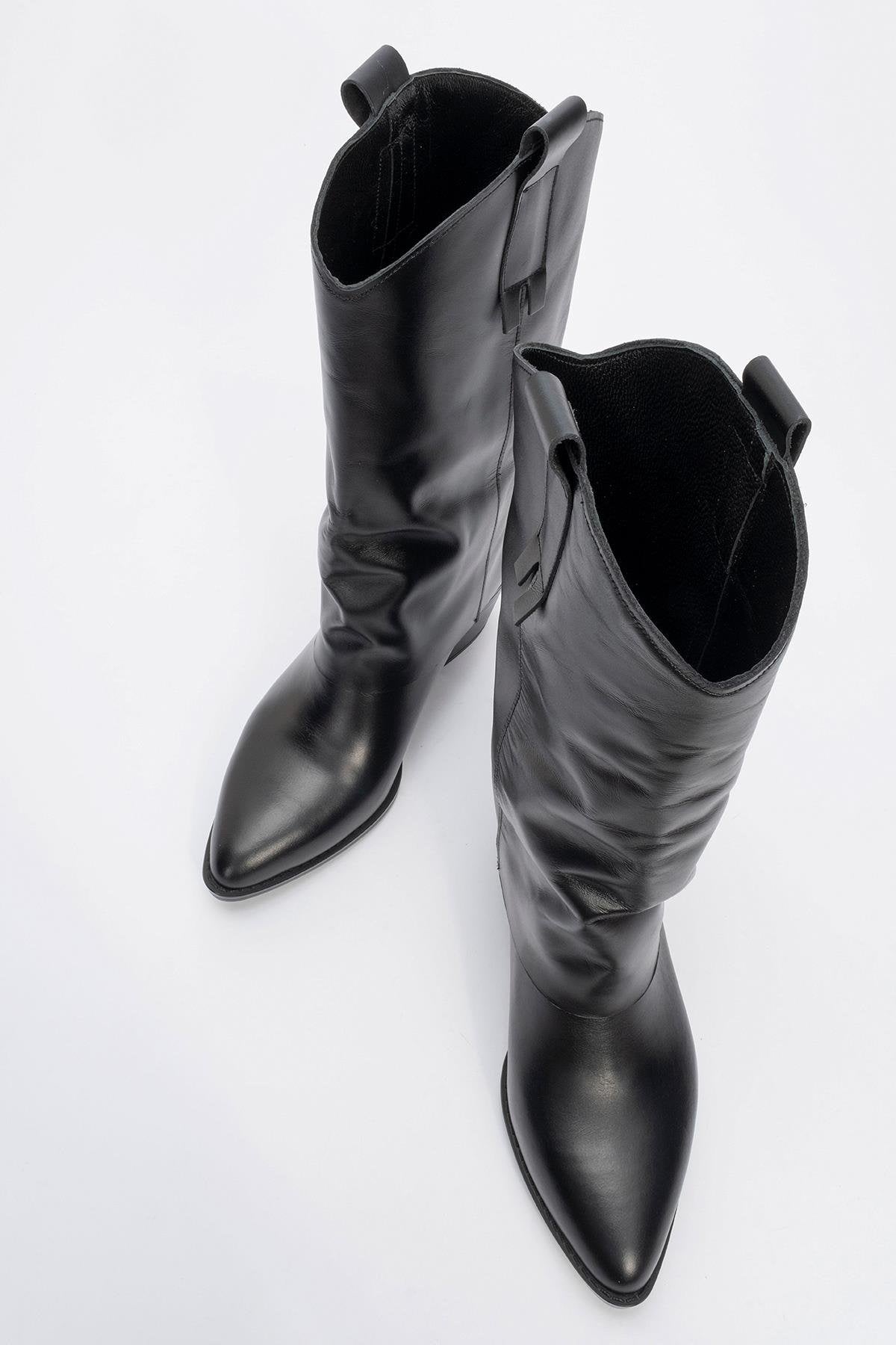 Sojo - Bota de tacón de bloque de cuero negro (mujer)