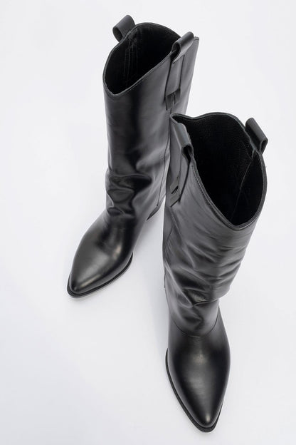 Sojo - Bota de tacón de bloque de cuero negro (mujer)