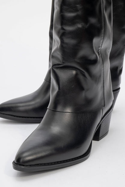 Sojo - Bota de tacón de bloque de cuero negro (mujer)