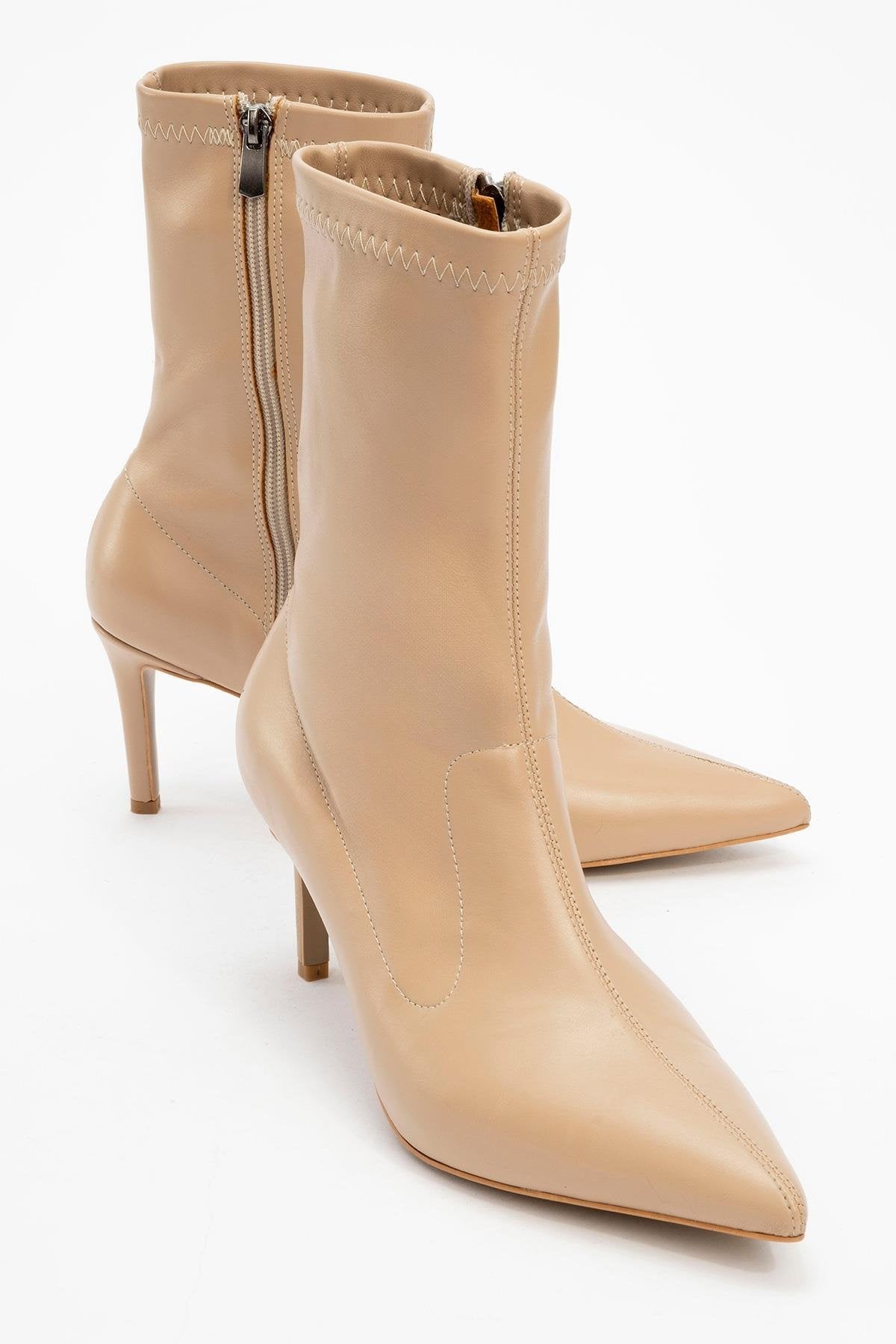 Thalin - Bota de aguja con cremallera lateral beige (Mujer)
