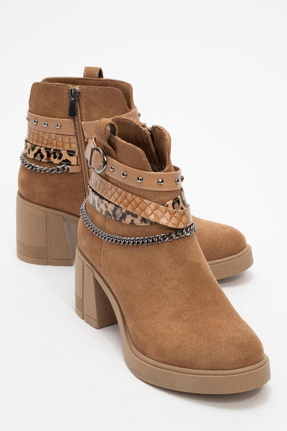Boliva - Cognac Buckled Chain Block Heel Boot (Women)