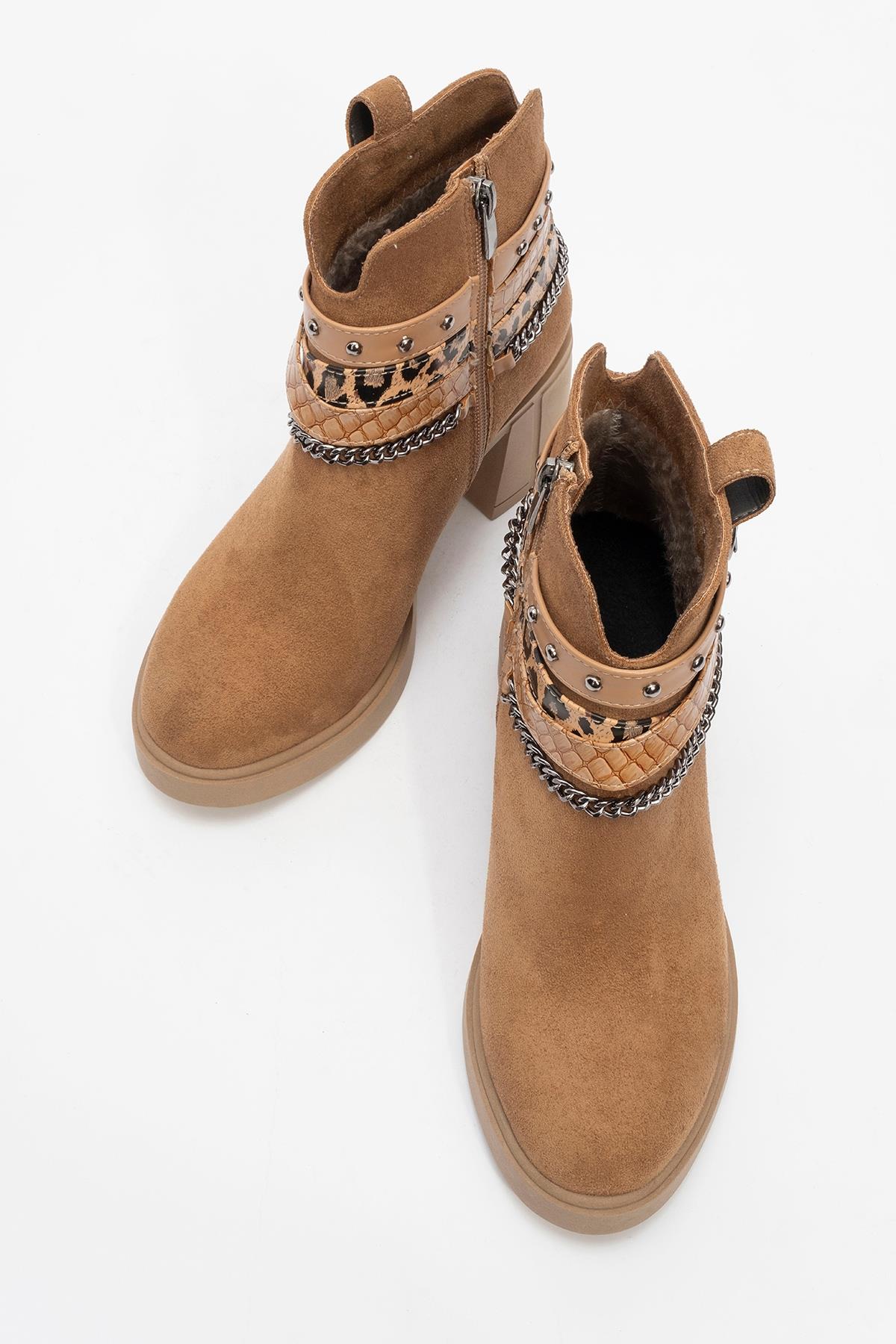 Boliva - Cognac Buckled Chain Block Heel Boot (Women)